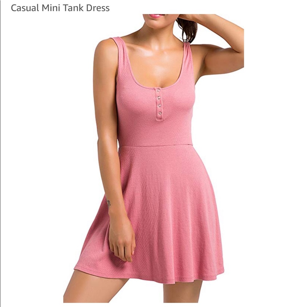Mini pink ribbed tank top dress